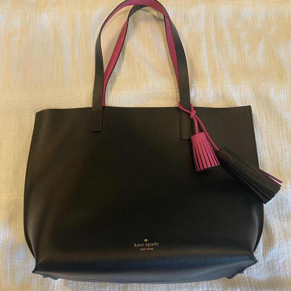 Authentic kate spade New York Foster Court Tasha tassel tote bag in black & pink